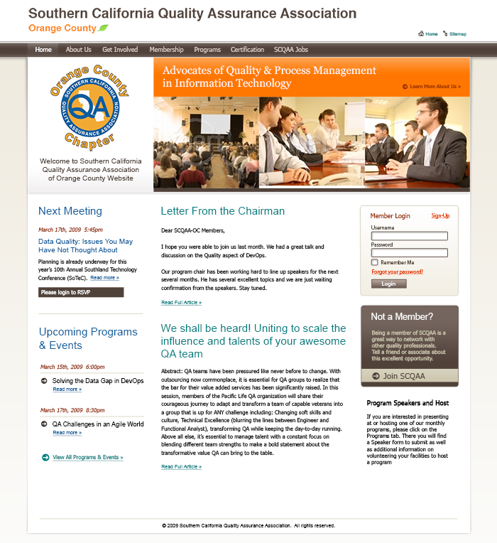 Website for Southern California Quality Assurance Association of Orange County
